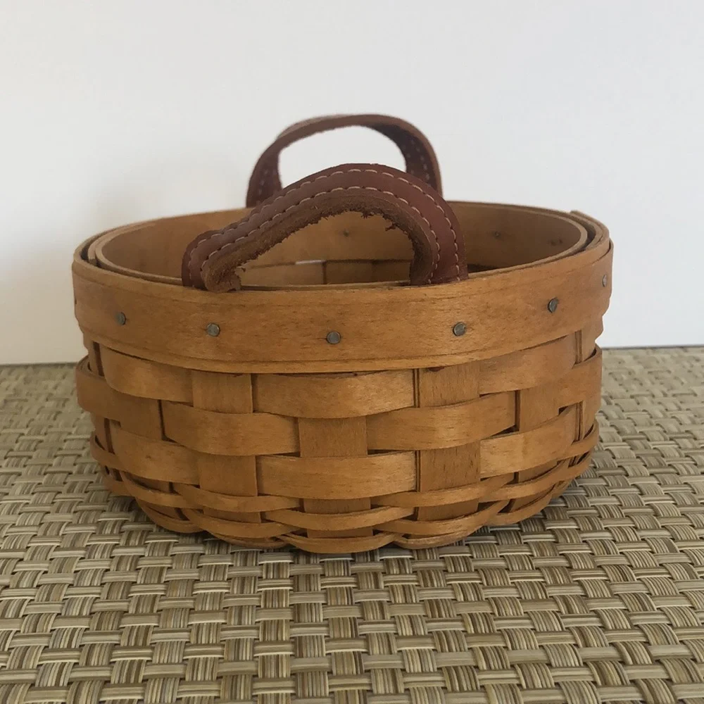 Longaberger Small Round Basket With Leather Handles